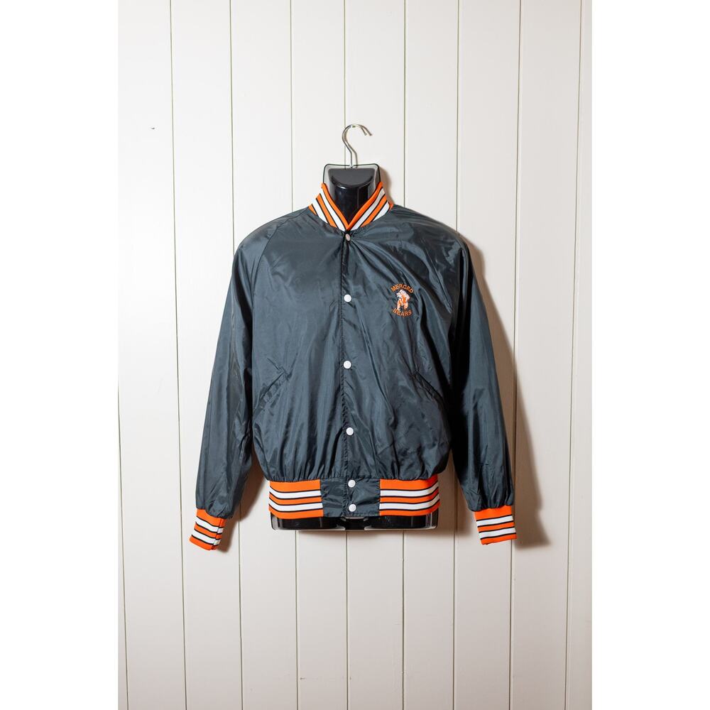Vintage 80s Merced Bears Varsity Jacket Black Orange Streetwear Windbreaker, Med